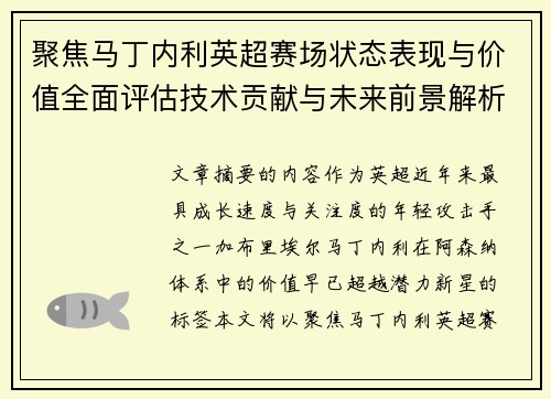 聚焦马丁内利英超赛场状态表现与价值全面评估技术贡献与未来前景解析